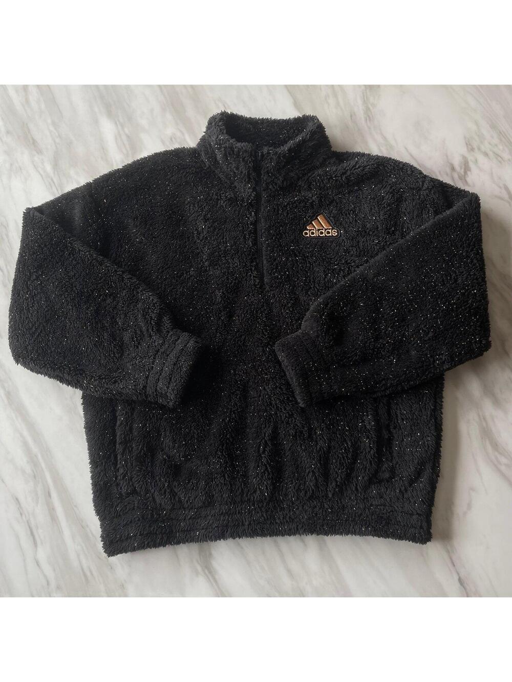 Adidas Girl’s Size XL 16 Black & Gold Pullover Quarter Zip Sweater